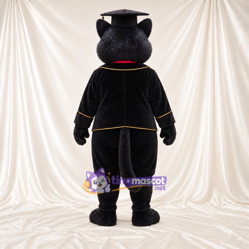 Costume de mascotte Chat – noir – Coiffe de diplômé (noir); Veste Costume de mascotte Chat – noir – Coiffe de diplômé (noir); Veste