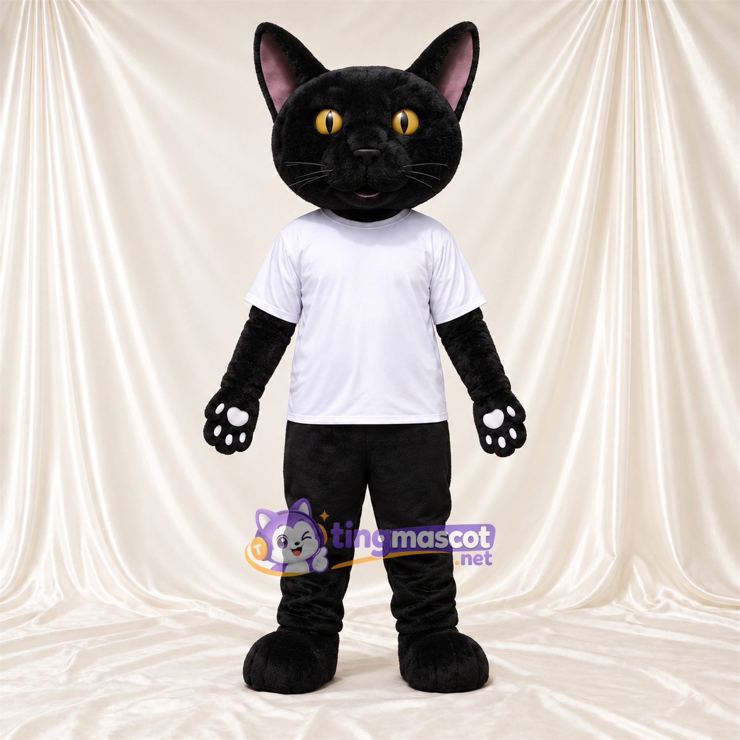 Costume de mascotte Chat – noir – Chemise (blanc) Costume de mascotte Chat – noir – Chemise (blanc)