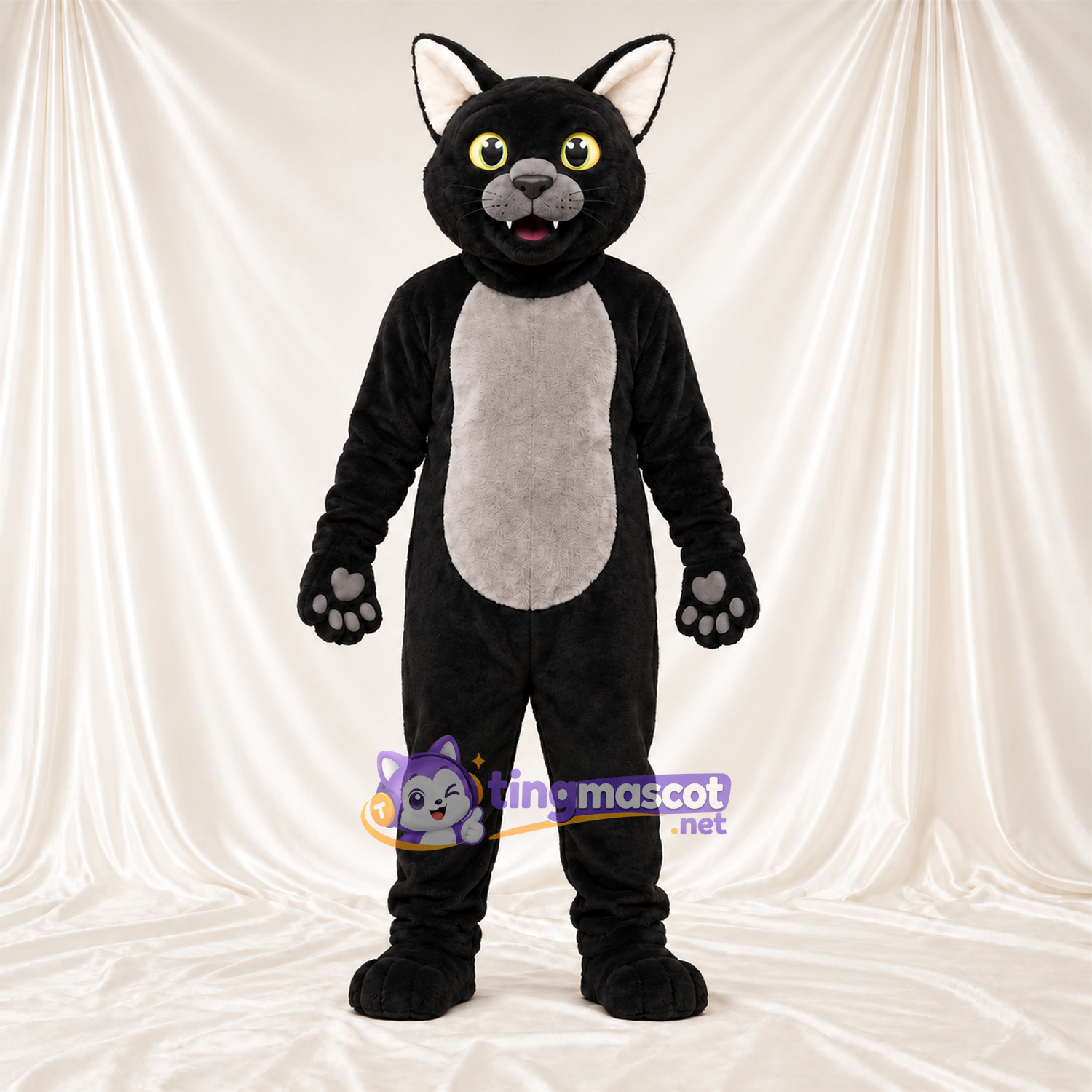 Black and Gray Cat Mascot Costume - Gray Belly and Gray Paw Pads Black and Gray Cat Mascot Costume - Gray Belly and Gray Paw Pads