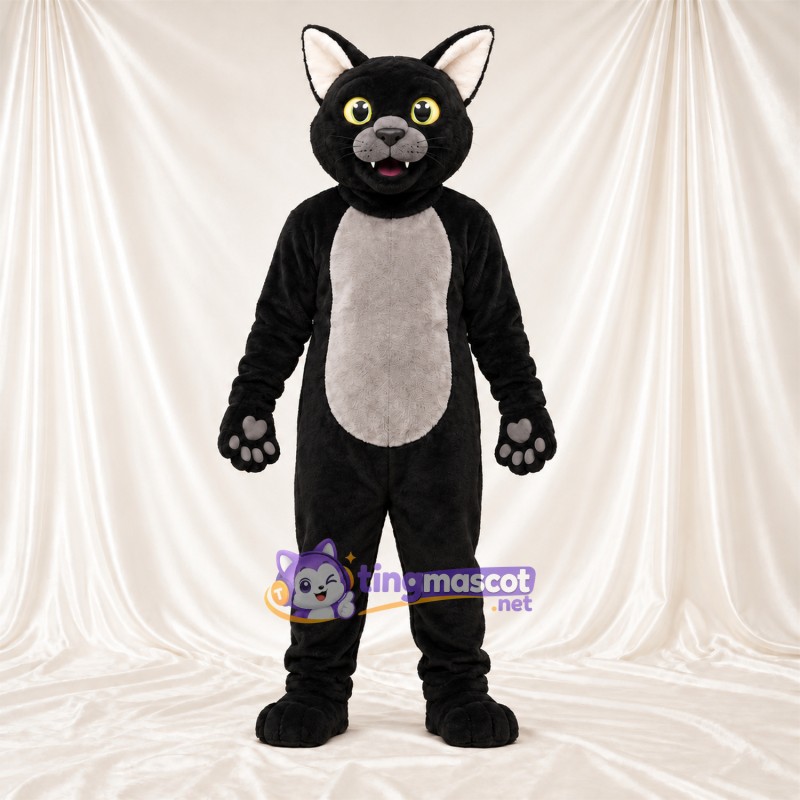 Black and Gray Cat Mascot Costume - Gray Belly and Gray Paw Pads Black and Gray Cat Mascot Costume - Gray Belly and Gray Paw Pads