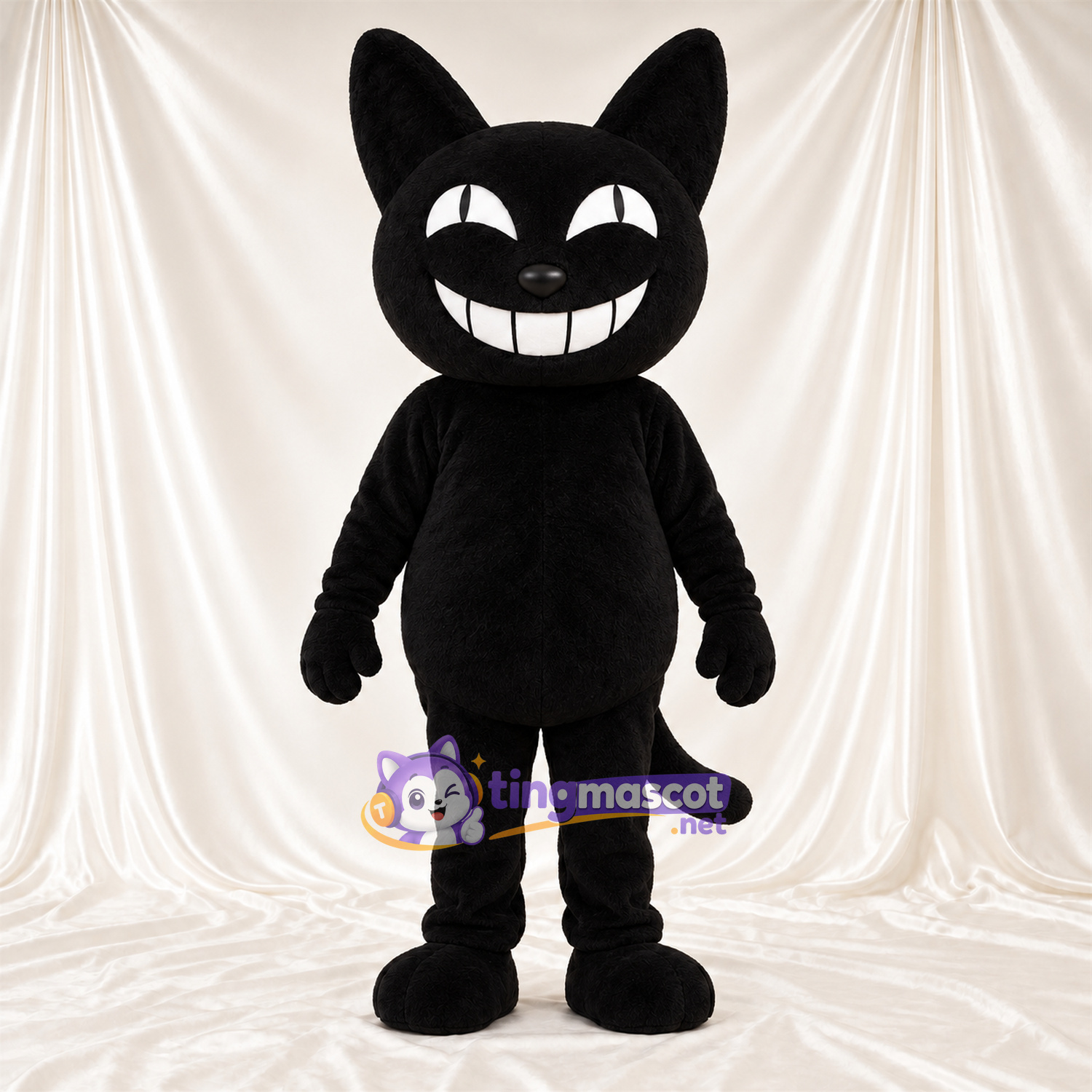 Costume de mascotte Chat – noir – Sourire avec dents; Tête Costume de mascotte Chat – noir – Sourire avec dents; Tête