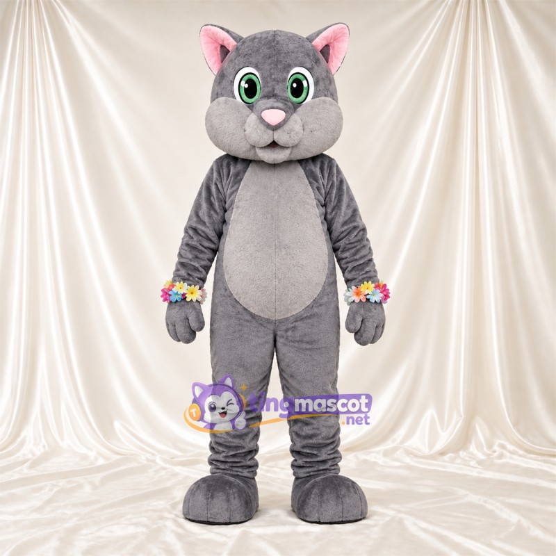 Costume de mascotte Chat – gris – Bracelets de fleurs Costume de mascotte Chat – gris – Bracelets de fleurs
