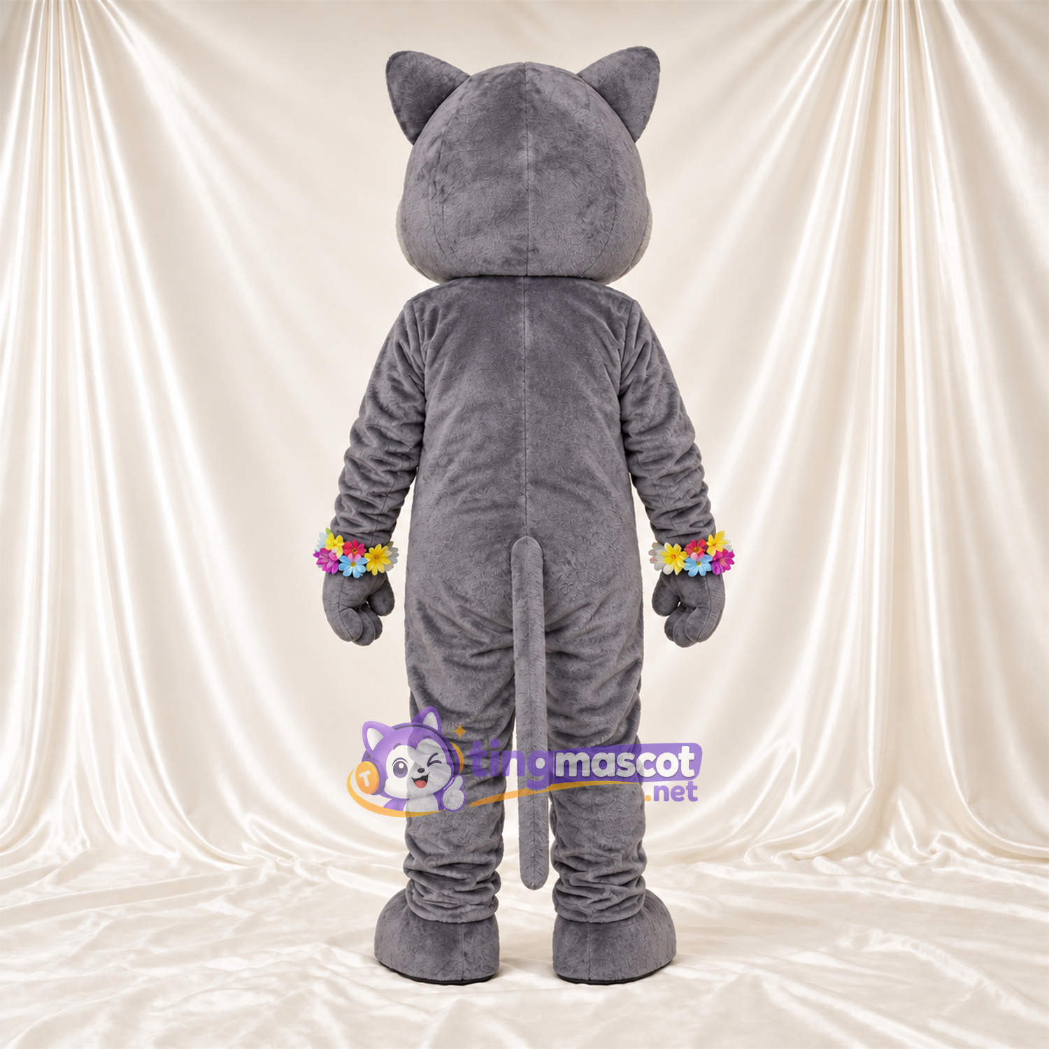 Costume de mascotte Chat – gris – Bracelets de fleurs Costume de mascotte Chat – gris – Bracelets de fleurs