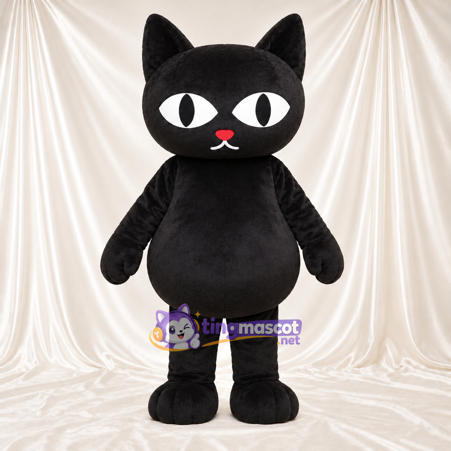 Costume de mascotte Chat – noir – Ventre rond; Yeux (blanc) Costume de mascotte Chat – noir – Ventre rond; Yeux (blanc)