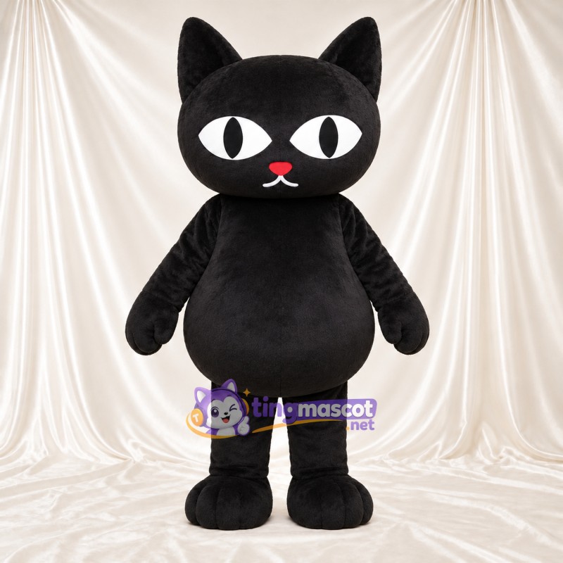 Costume de mascotte Chat – noir – Ventre rond; Yeux (blanc) Costume de mascotte Chat – noir – Ventre rond; Yeux (blanc)