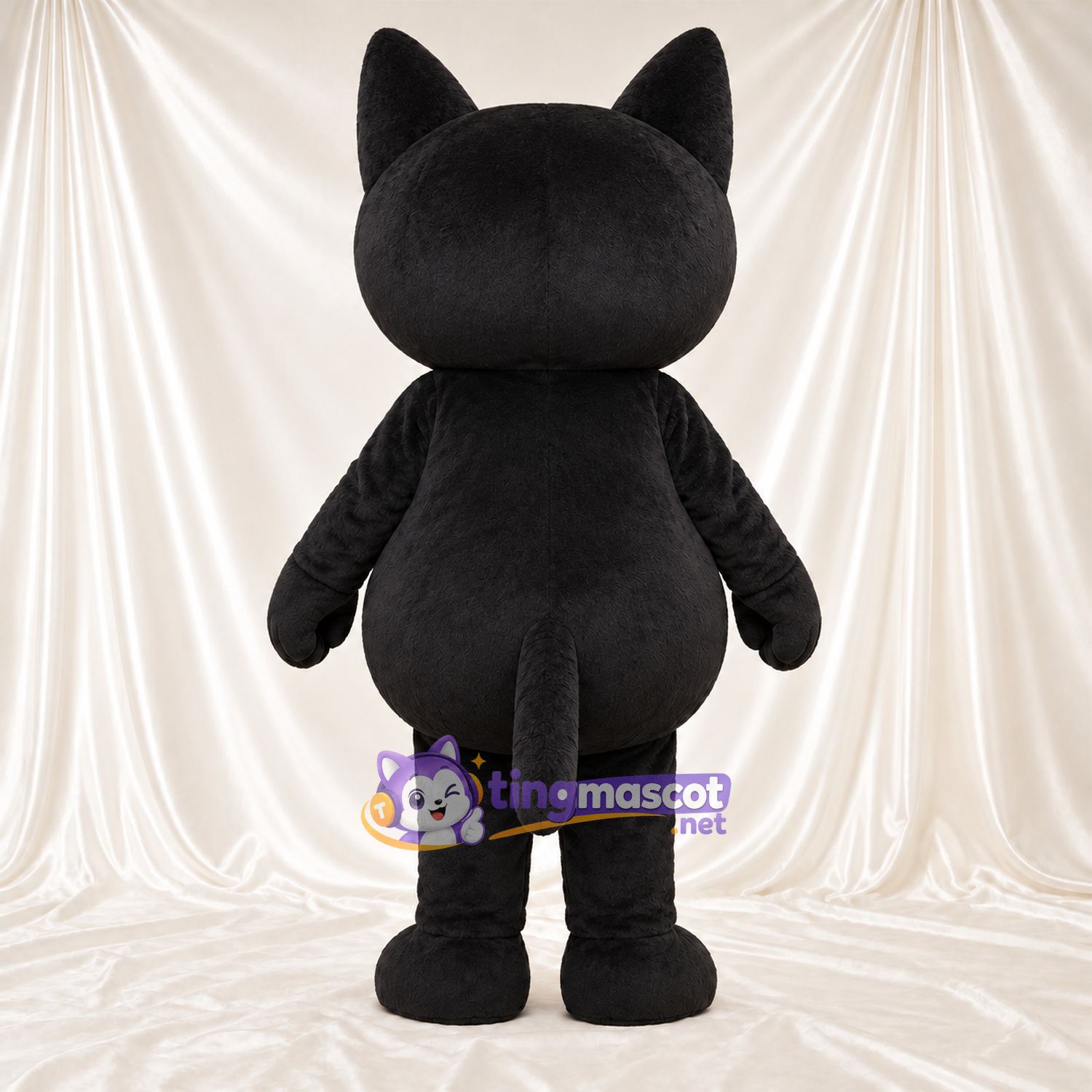 Costume de mascotte Chat – noir – Ventre rond; Yeux (blanc) Costume de mascotte Chat – noir – Ventre rond; Yeux (blanc)