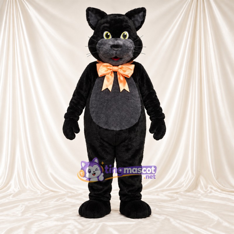 Black and Gray Cat Mascot Costume - Orange Bow Tie Black and Gray Cat Mascot Costume - Orange Bow Tie