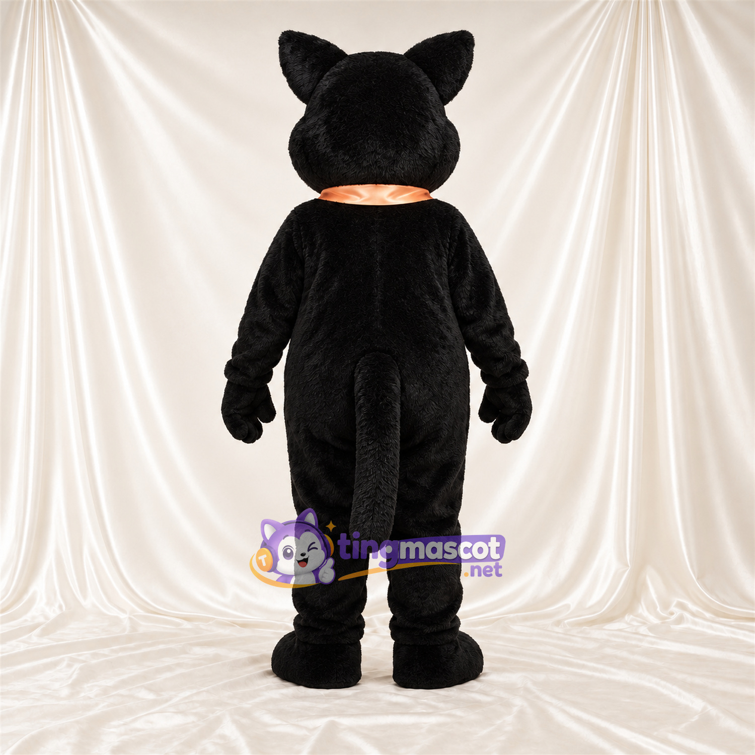 Black and Gray Cat Mascot Costume - Orange Bow Tie Black and Gray Cat Mascot Costume - Orange Bow Tie