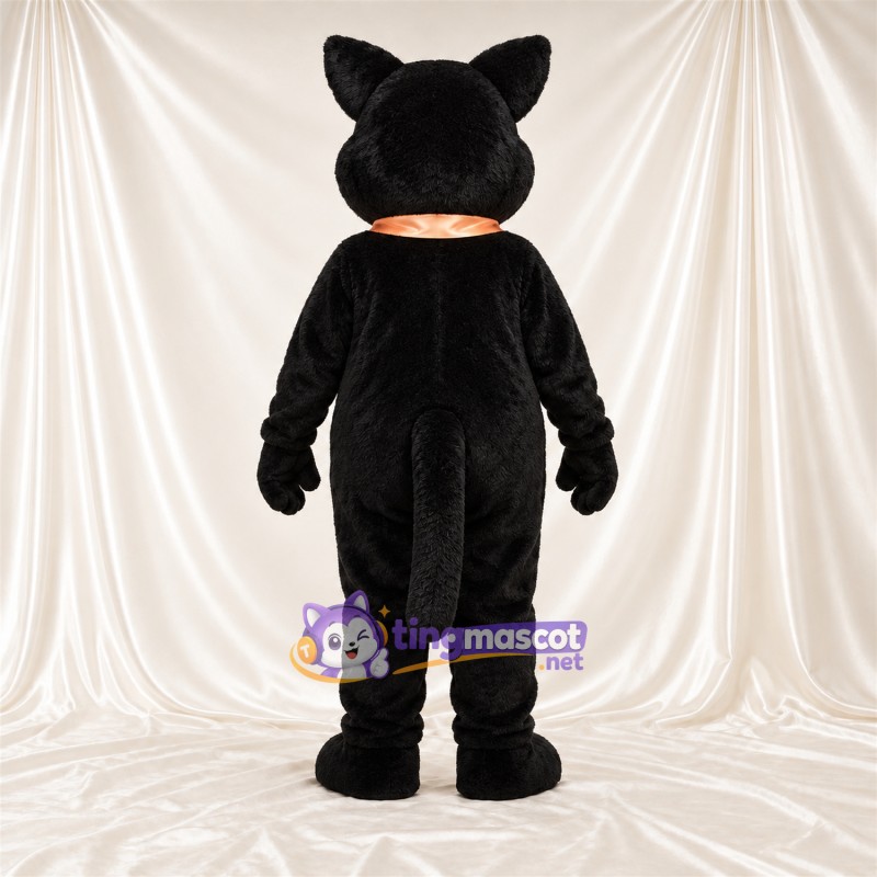 Black and Gray Cat Mascot Costume - Orange Bow Tie Black and Gray Cat Mascot Costume - Orange Bow Tie