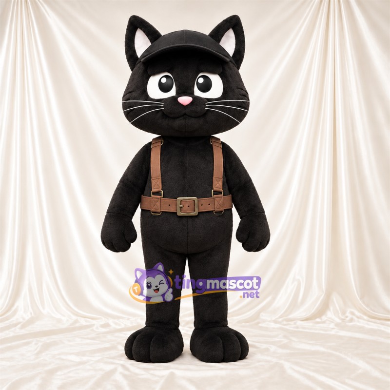 Costume de mascotte Chat – noir – Harnais (marron); Casquette (noir) Costume de mascotte Chat – noir – Harnais (marron); Casquette (noir)