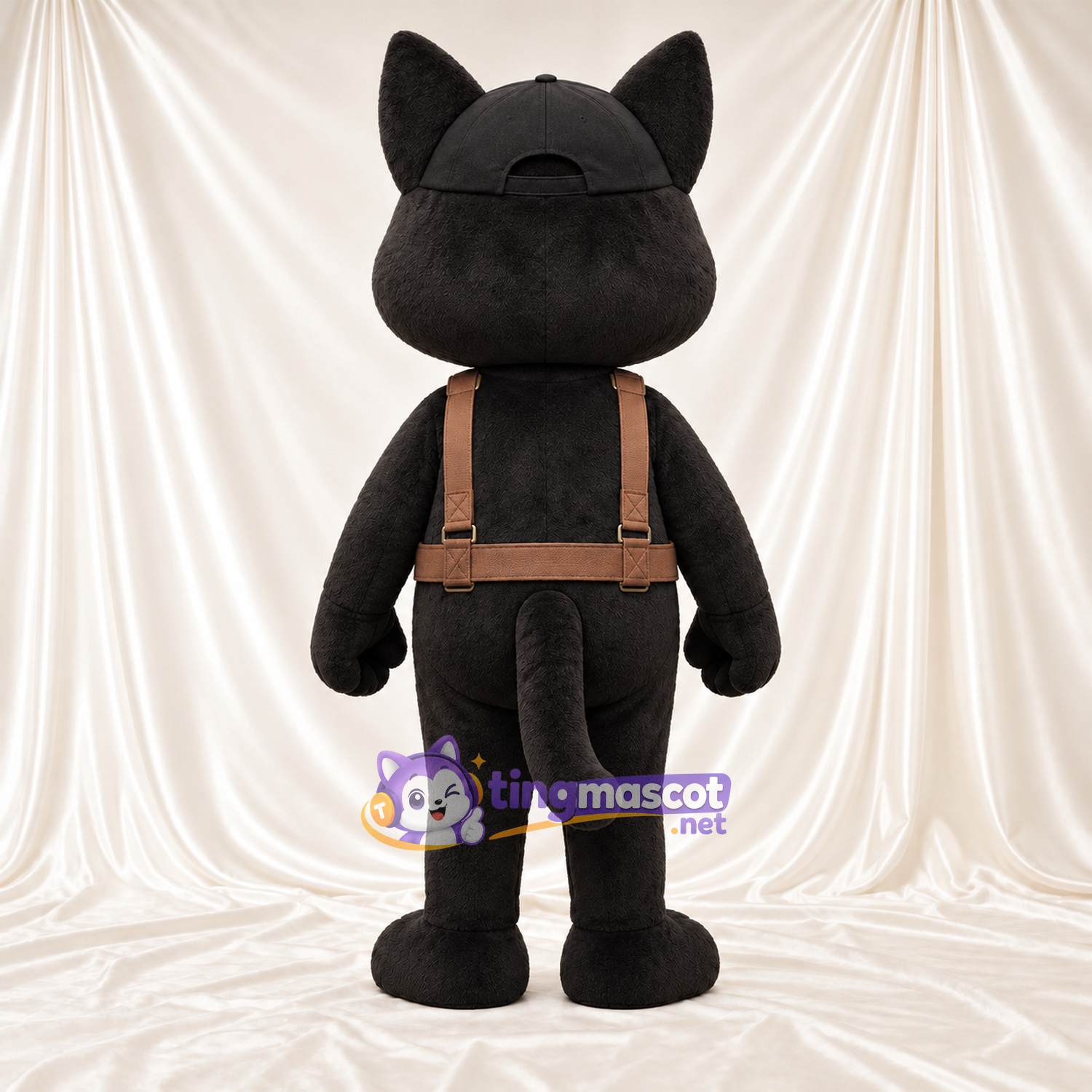 Costume de mascotte Chat – noir – Harnais (marron); Casquette (noir) Costume de mascotte Chat – noir – Harnais (marron); Casquette (noir)
