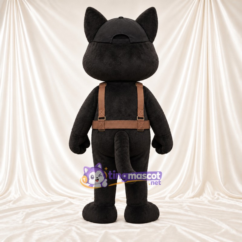 Costume de mascotte Chat – noir – Harnais (marron); Casquette (noir) Costume de mascotte Chat – noir – Harnais (marron); Casquette (noir)