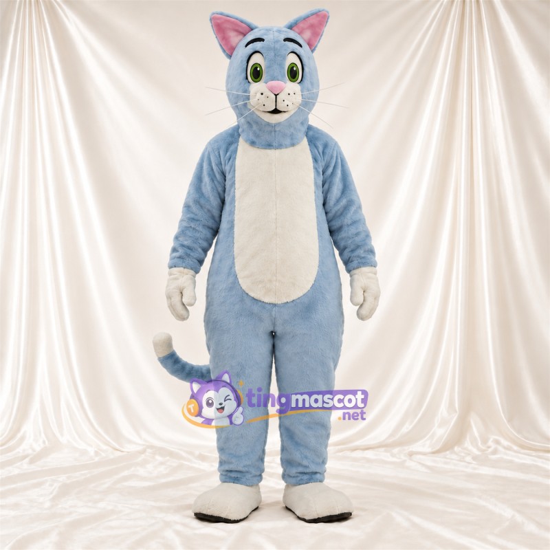 Costume de mascotte Chat – gris / blanc – Pieds (blanc); Yeux (vert) Costume de mascotte Chat – gris / blanc – Pieds (blanc); Yeux (vert)
