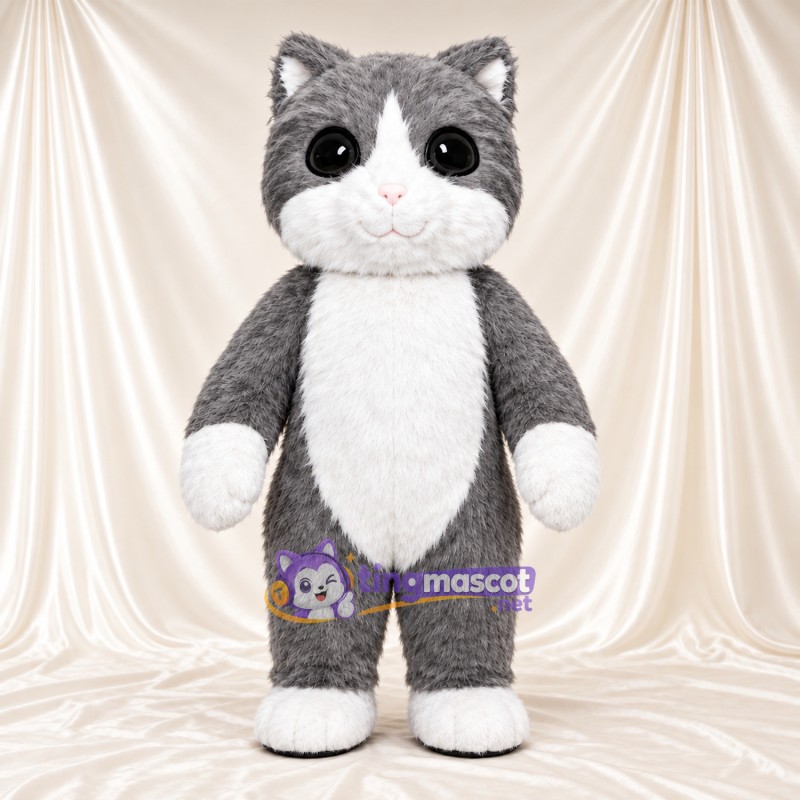 Costume de mascotte Chat – gris / blanc – Bout de la queue (blanc); Liste sur le visage (blanc) Costume de mascotte Chat – gris / blanc – Bout de la queue (blanc); Liste sur le visage (blanc)