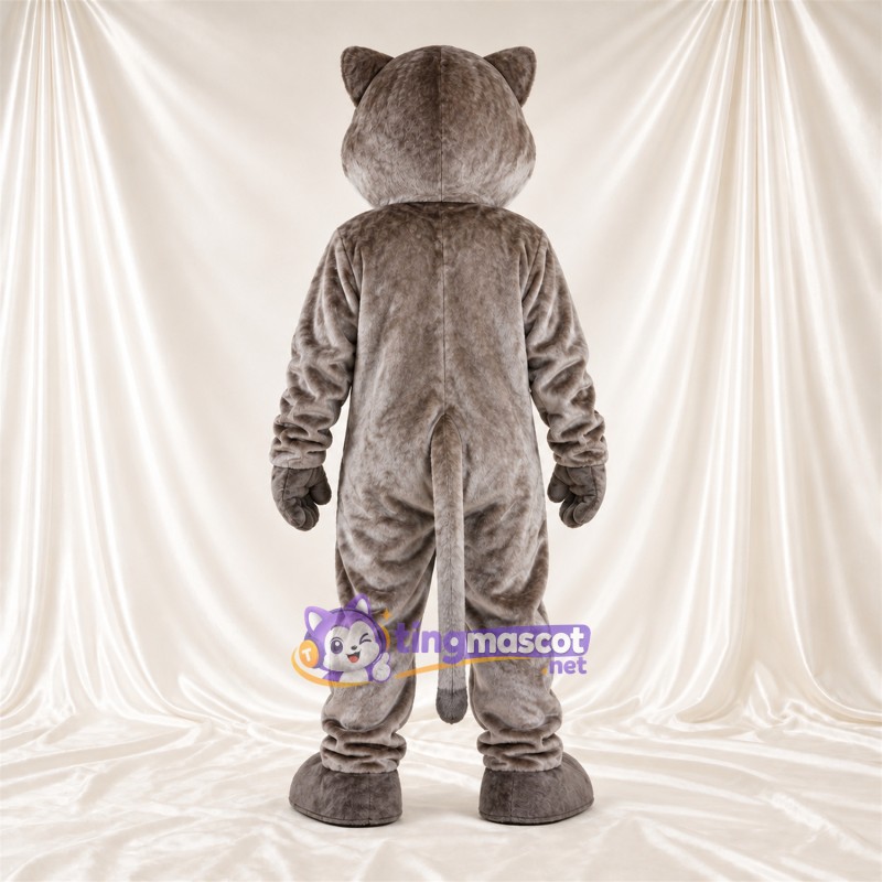 Costume de mascotte Chat tigré – gris / blanc – Torse (blanc); Nez (rose) Costume de mascotte Chat tigré – gris / blanc – Torse (blanc); Nez (rose)