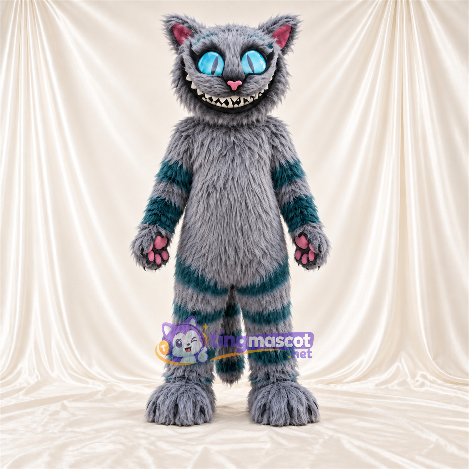 Maskottchenkostüm Katze – grau / blau – Gesicht Maskottchenkostüm Katze – grau / blau – Gesicht