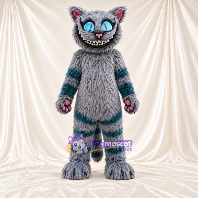 Costume de mascotte Chat – gris / bleu – Visage Costume de mascotte Chat – gris / bleu – Visage