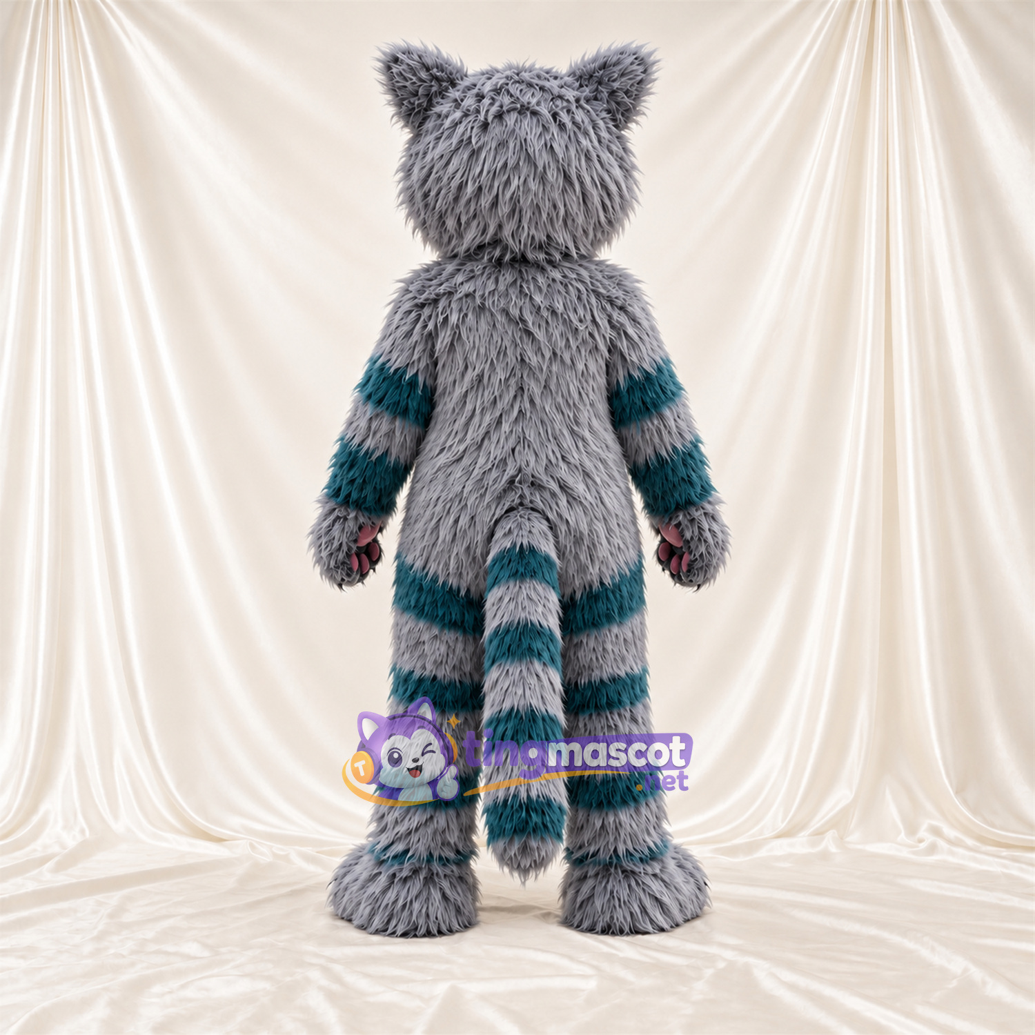 Maskottchenkostüm Katze – grau / blau – Gesicht Maskottchenkostüm Katze – grau / blau – Gesicht