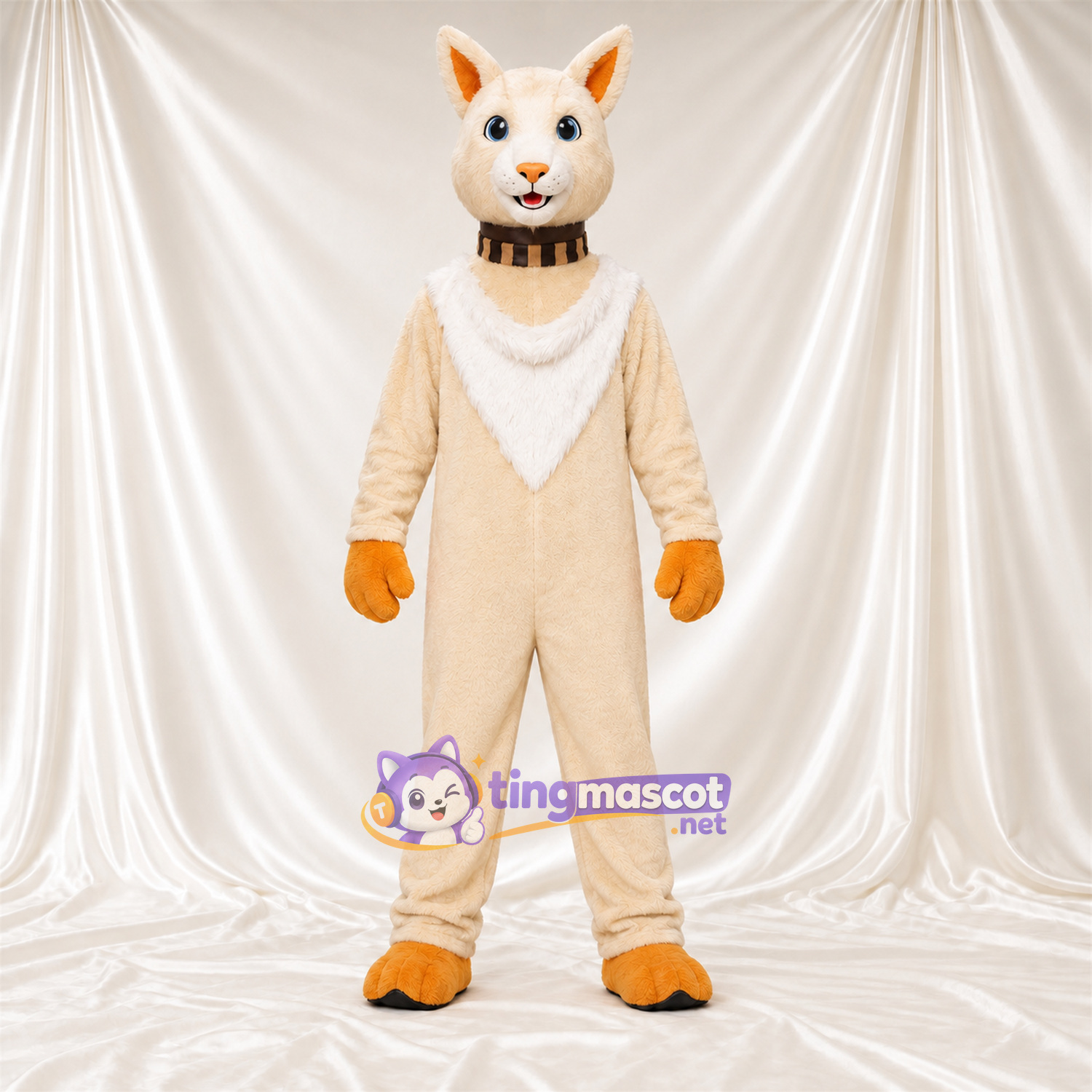 Costume de mascotte Chat – crème – Col Costume de mascotte Chat – crème – Col