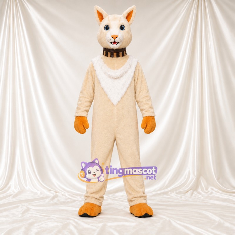 Costume de mascotte Chat – crème – Col Costume de mascotte Chat – crème – Col