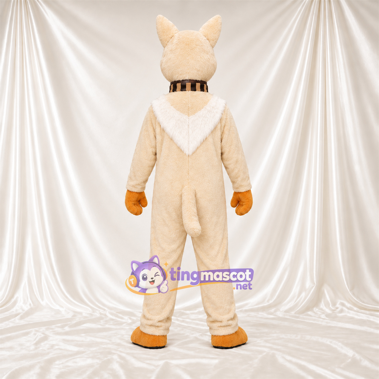 Costume de mascotte Chat – crème – Col Costume de mascotte Chat – crème – Col