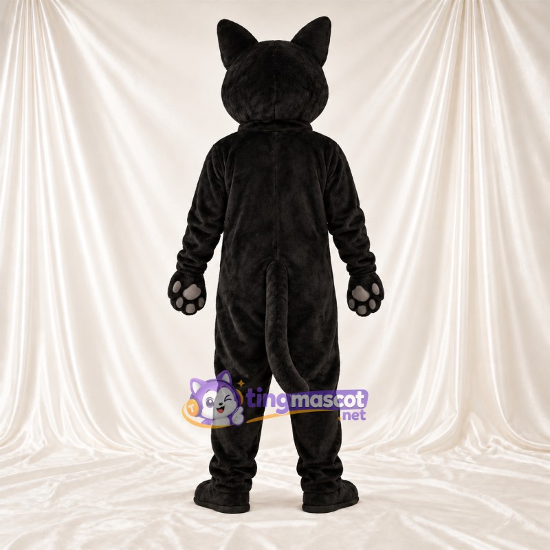 Black and Gray Cat Mascot Costume - Gray Belly and Pointed Fangs Black and Gray Cat Mascot Costume - Gray Belly and Pointed Fangs