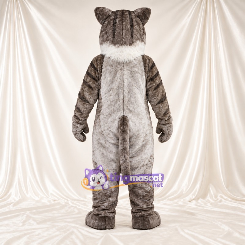 Costume de mascotte Chat tigré – gris / blanc – Torse (blanc); Jambes rayées Costume de mascotte Chat tigré – gris / blanc – Torse (blanc); Jambes rayées