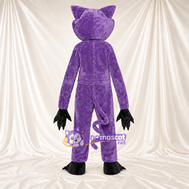Costume de mascotte Chat – violet – Queue enroulée; Gants (noir) Costume de mascotte Chat – violet – Queue enroulée; Gants (noir)