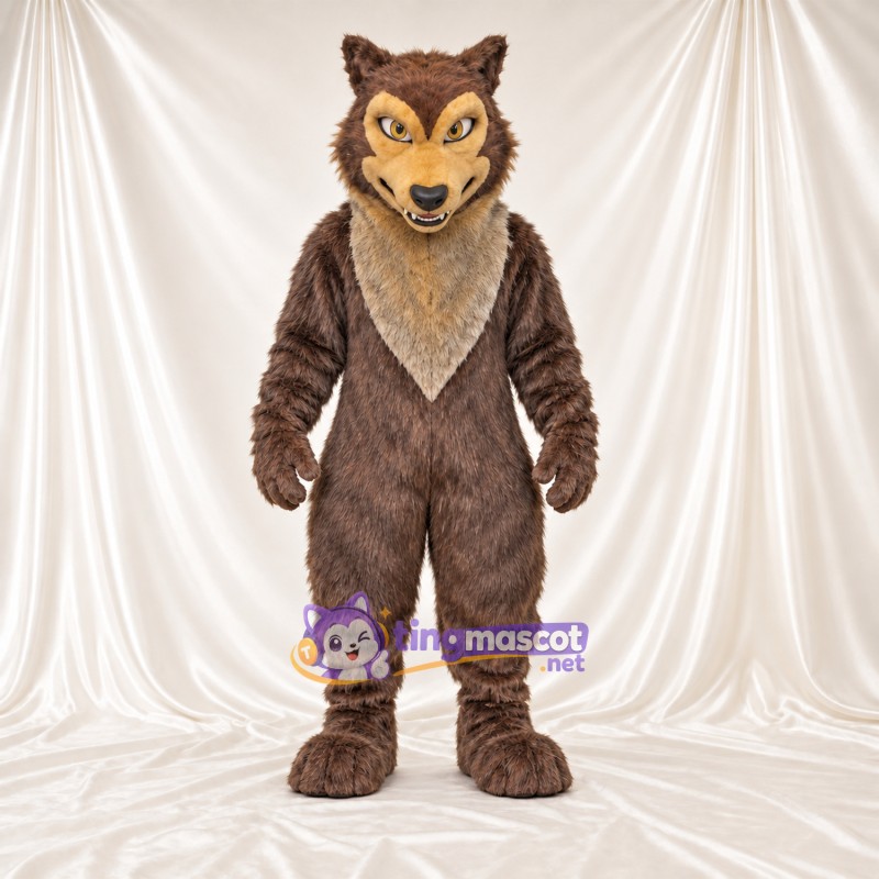 Costume de mascotte Loup – marron – Torse (brun clair); Fourrure hirsute