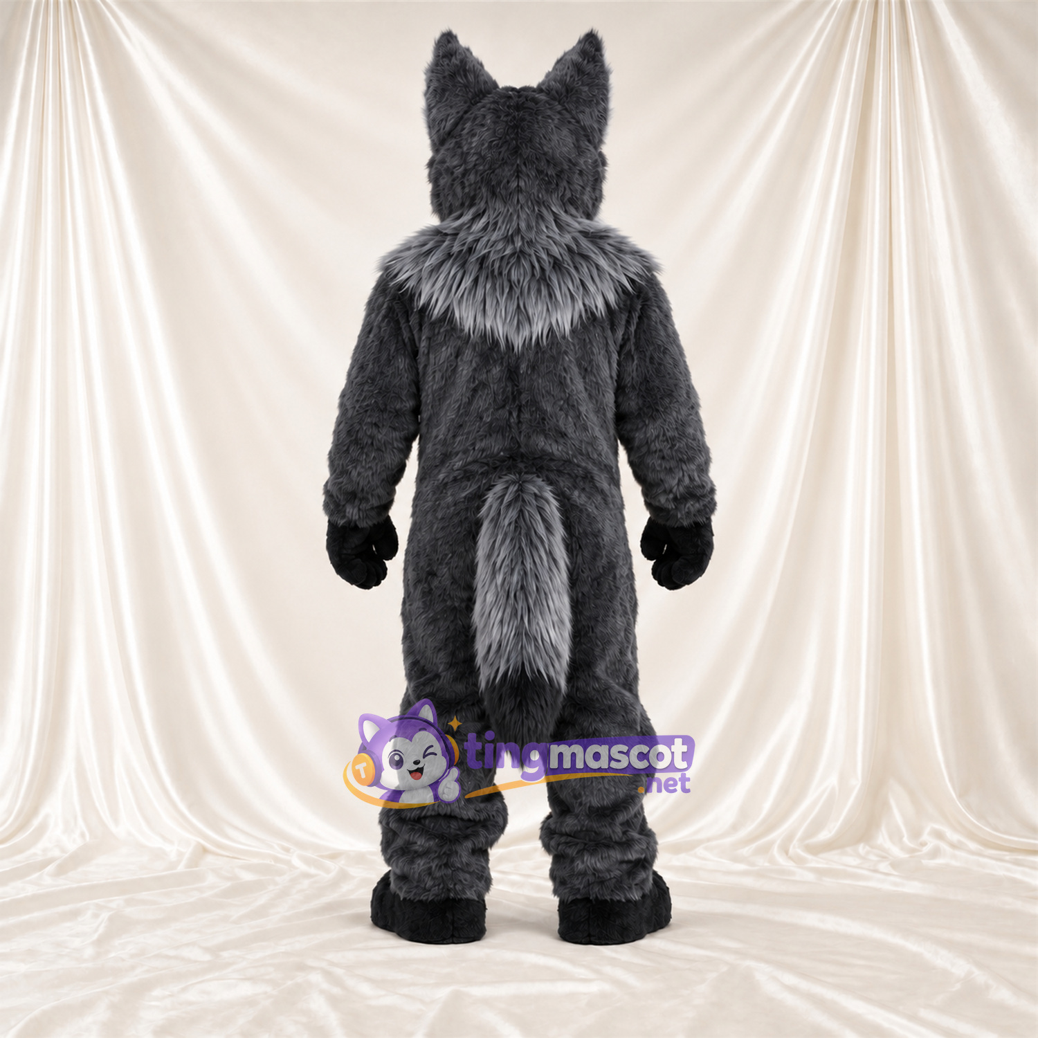 Black and Gray Wolf Mascot Costume - Black Gloves and Shaggy Gray Neck Ruff Black and Gray Wolf Mascot Costume - Black Gloves and Shaggy Gray Neck Ruff