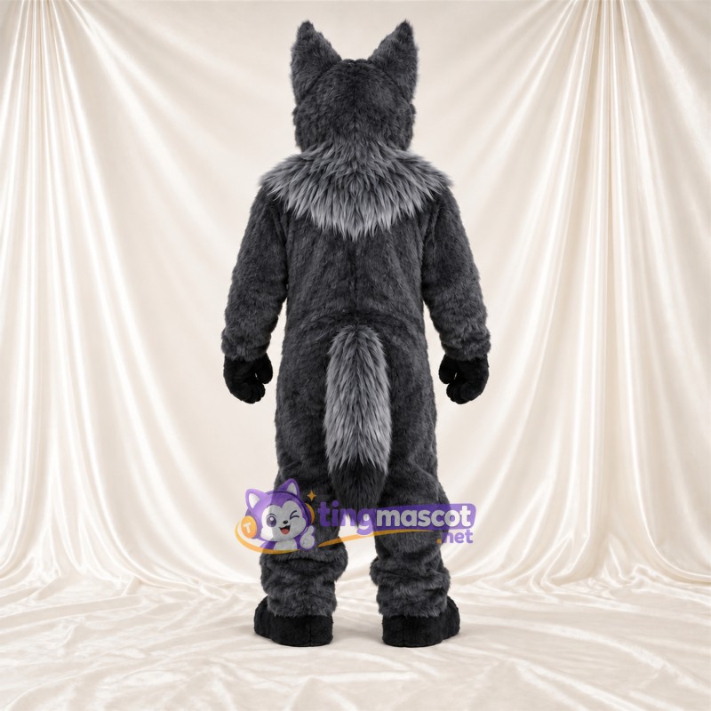 Black and Gray Wolf Mascot Costume - Black Gloves and Shaggy Gray Neck Ruff Black and Gray Wolf Mascot Costume - Black Gloves and Shaggy Gray Neck Ruff