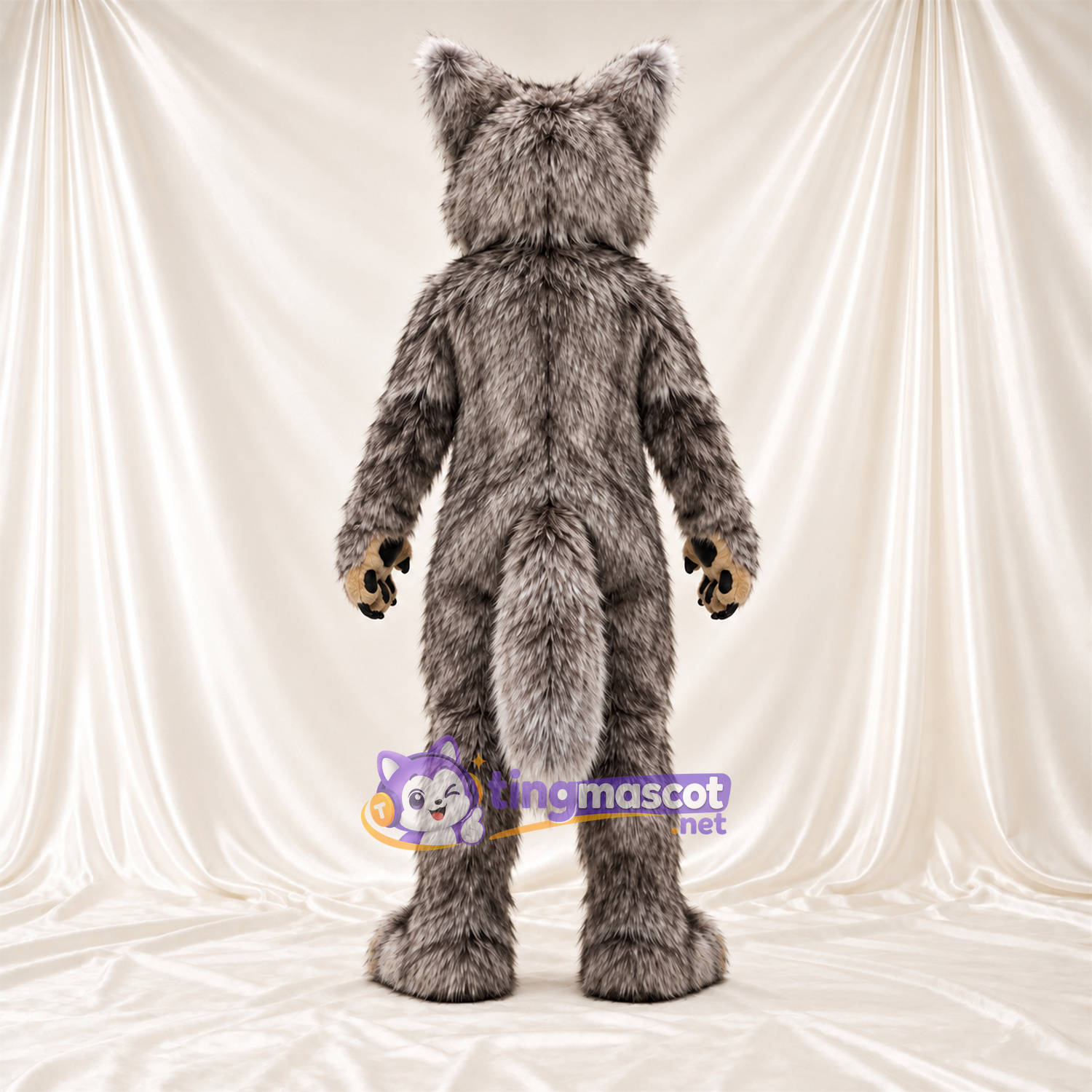 Costume de mascotte Loup – marron / gris – Ventre (brun clair); Griffes (noir)