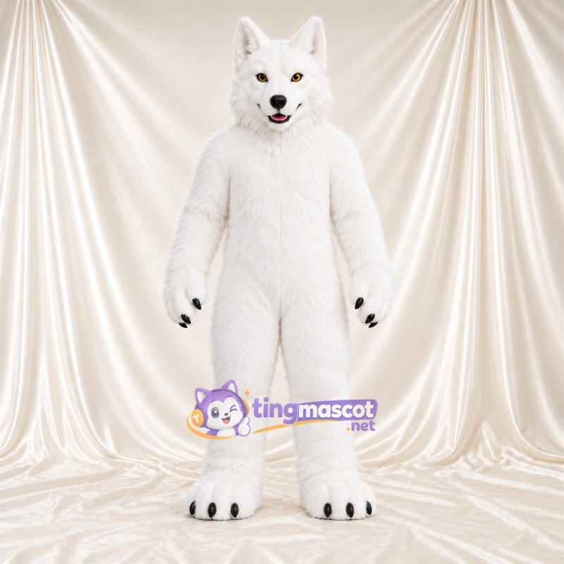 Costume de mascotte Husky – blanc – Griffes (noir); Coussinets (noir) Costume de mascotte Husky – blanc – Griffes (noir); Coussinets (noir)