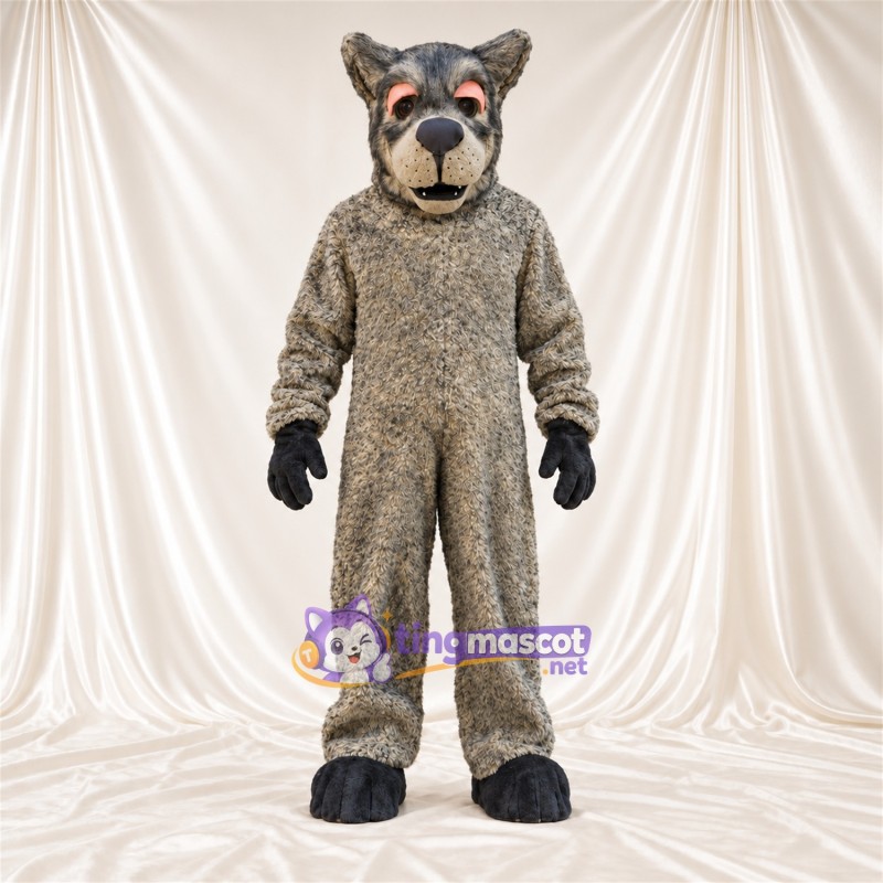 Costume de mascotte Loup – marron / gris – Gants (noir); Pieds (noir)