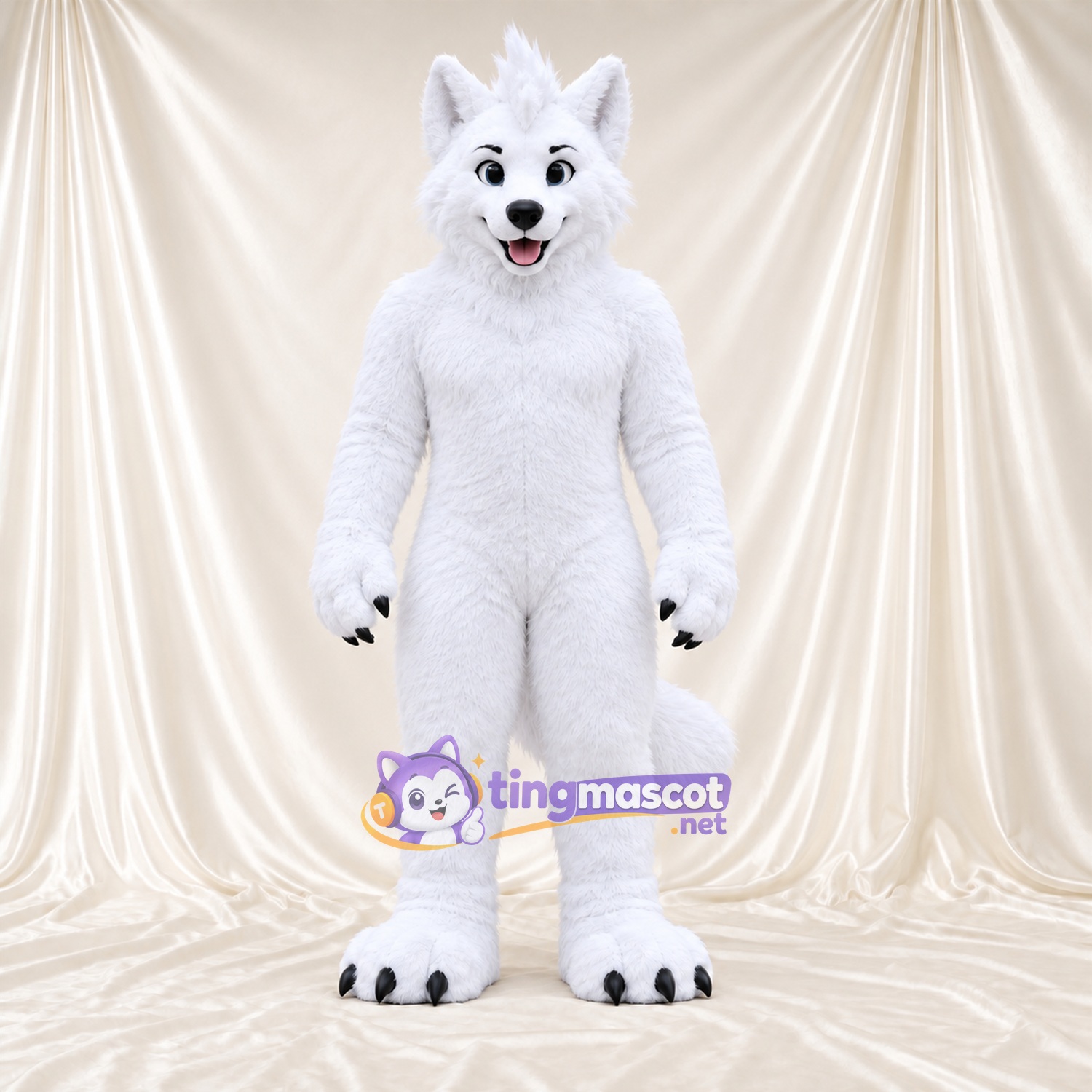 Costume de mascotte Loup – blanc – Longue queue; Griffes (noir) Costume de mascotte Loup – blanc – Longue queue; Griffes (noir)