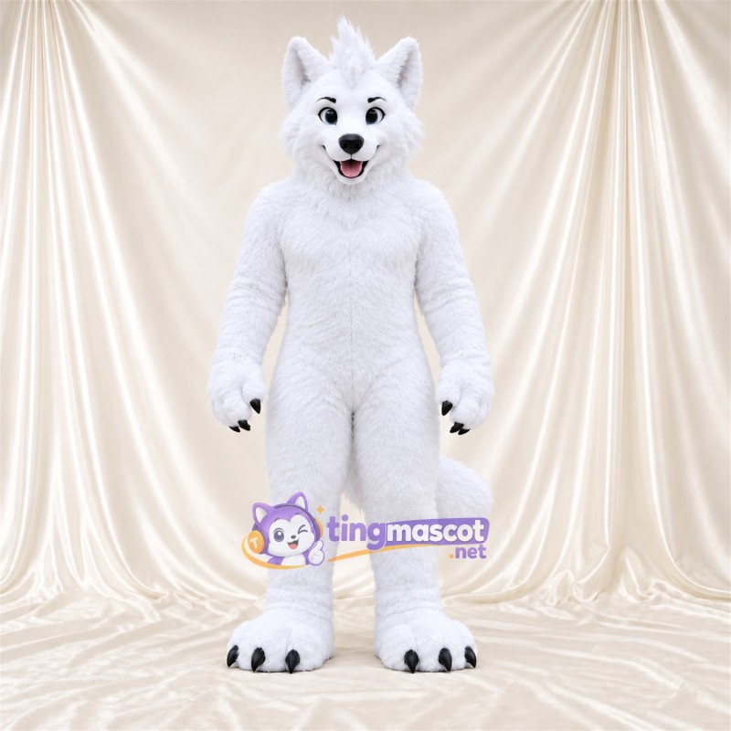 Costume de mascotte Loup – blanc – Longue queue; Griffes (noir) Costume de mascotte Loup – blanc – Longue queue; Griffes (noir)