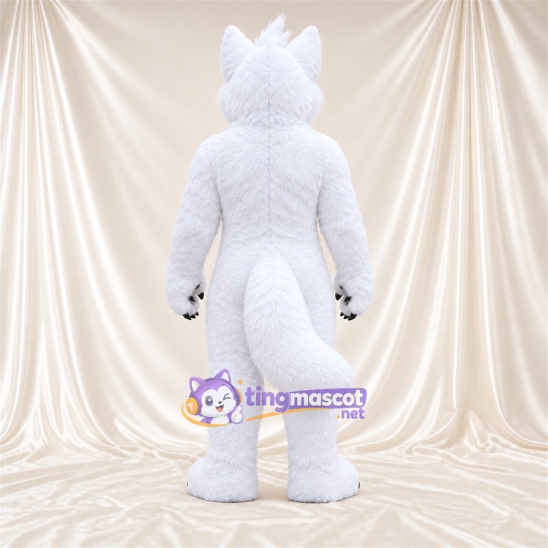 Costume de mascotte Loup – blanc – Longue queue; Griffes (noir) Costume de mascotte Loup – blanc – Longue queue; Griffes (noir)