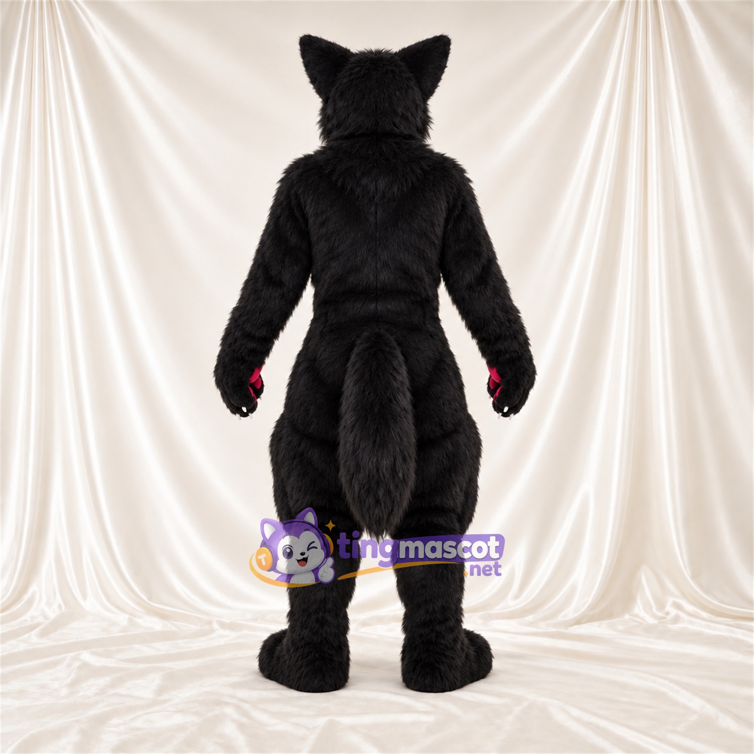 Costume de mascotte Loup – noir – Coussinets (rose); Yeux (rouge) Costume de mascotte Loup – noir – Coussinets (rose); Yeux (rouge)