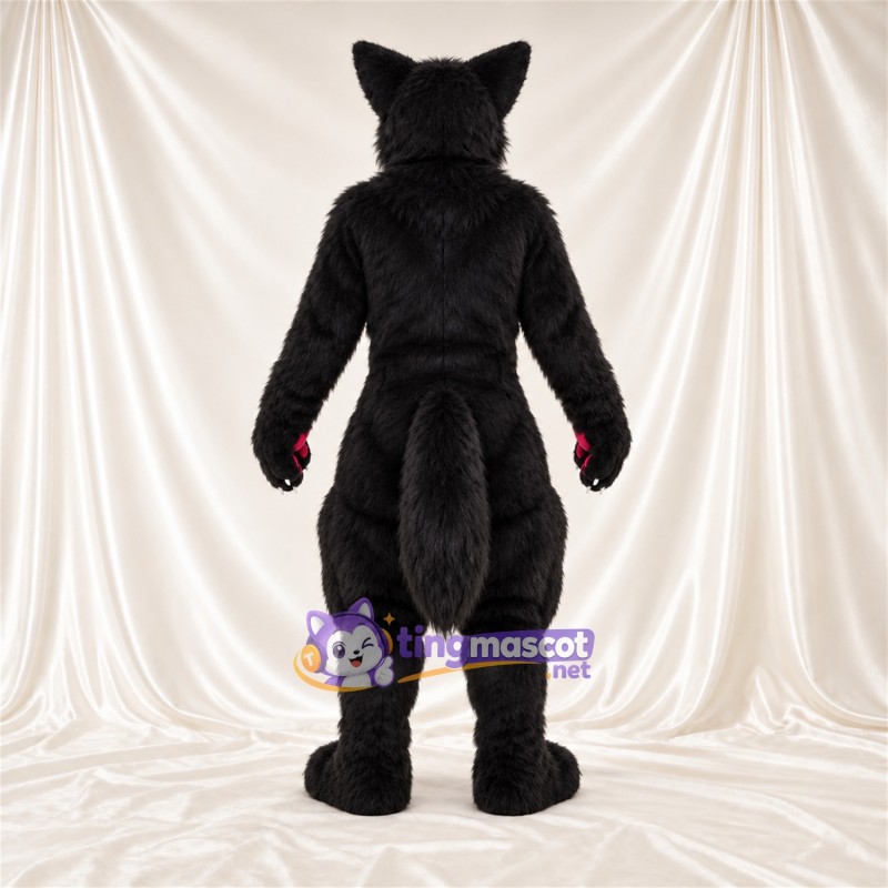 Costume de mascotte Loup – noir – Coussinets (rose); Yeux (rouge) Costume de mascotte Loup – noir – Coussinets (rose); Yeux (rouge)
