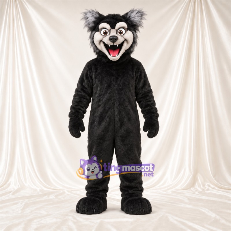 Black and White Wolf Mascot Costume - Pointed Fangs and Shaggy Fur Black and White Wolf Mascot Costume - Pointed Fangs and Shaggy Fur