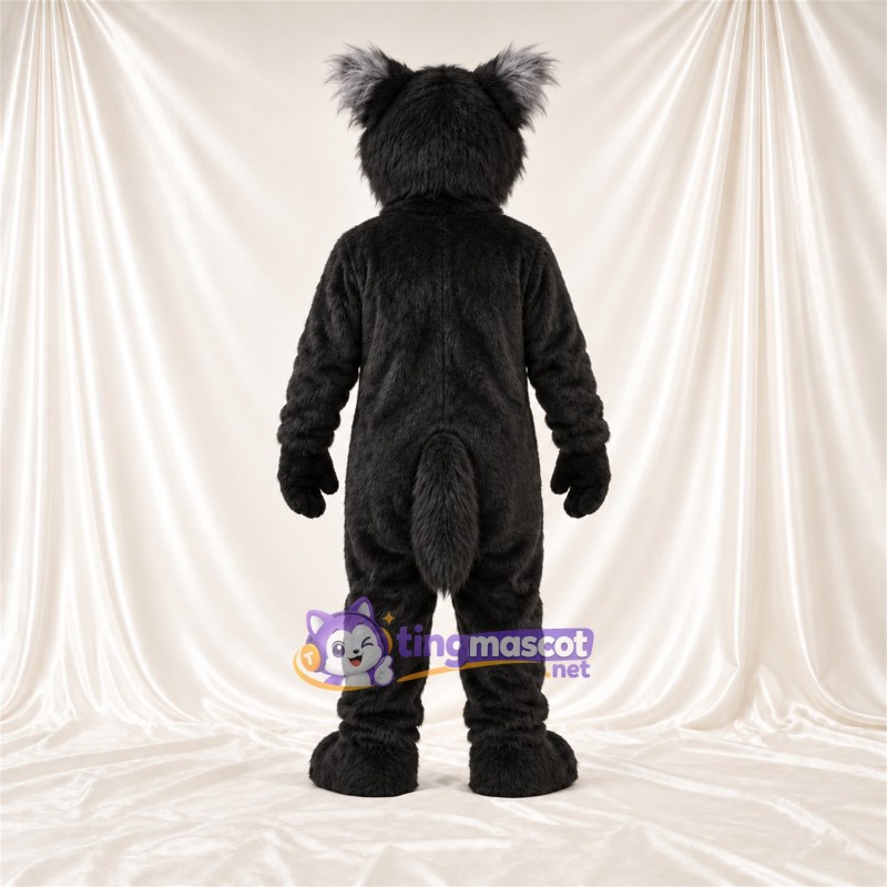 Black and White Wolf Mascot Costume - Pointed Fangs and Shaggy Fur Black and White Wolf Mascot Costume - Pointed Fangs and Shaggy Fur