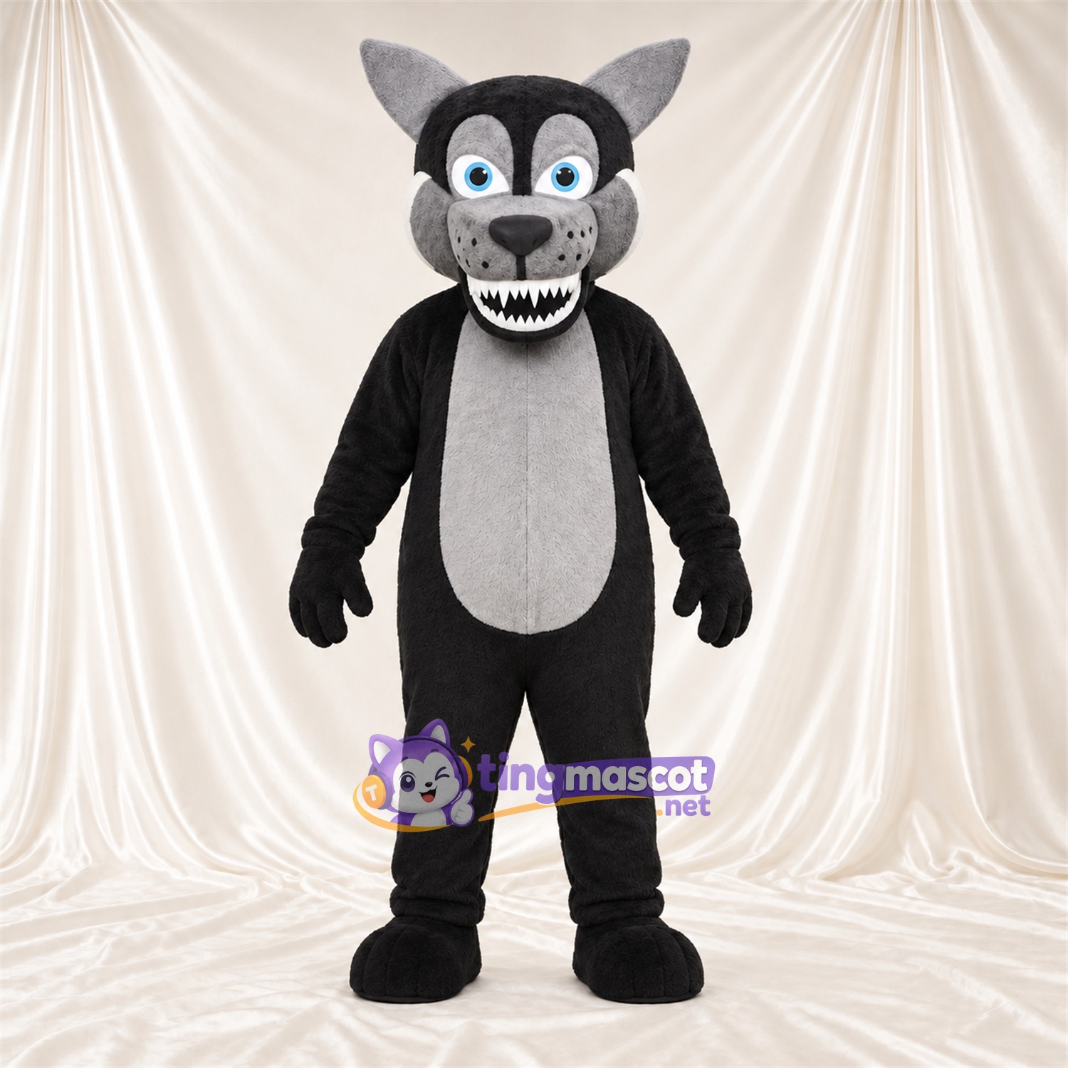 Black and Gray Wolf Mascot Costume - Gray Belly and Blue Eyes Black and Gray Wolf Mascot Costume - Gray Belly and Blue Eyes