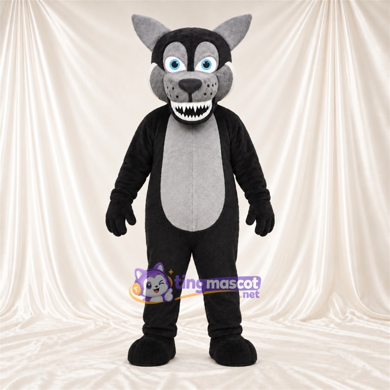 Black and Gray Wolf Mascot Costume - Gray Belly and Blue Eyes Black and Gray Wolf Mascot Costume - Gray Belly and Blue Eyes