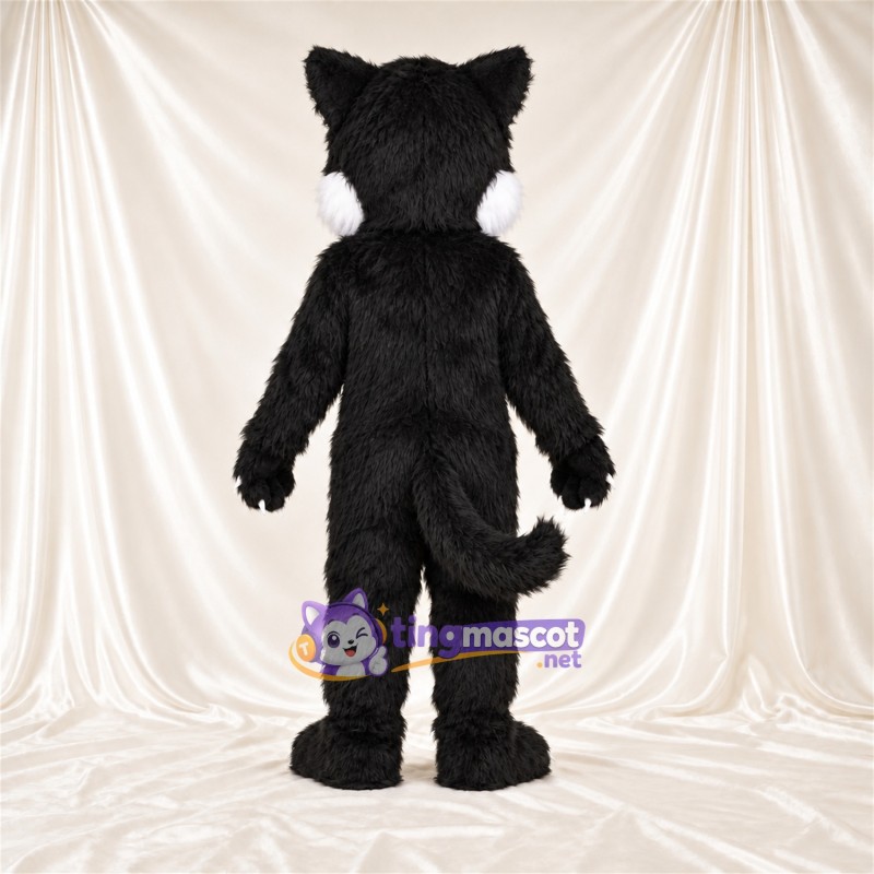 Costume de mascotte Loup – noir – Langue (rouge); Joues (blanc) Costume de mascotte Loup – noir – Langue (rouge); Joues (blanc)