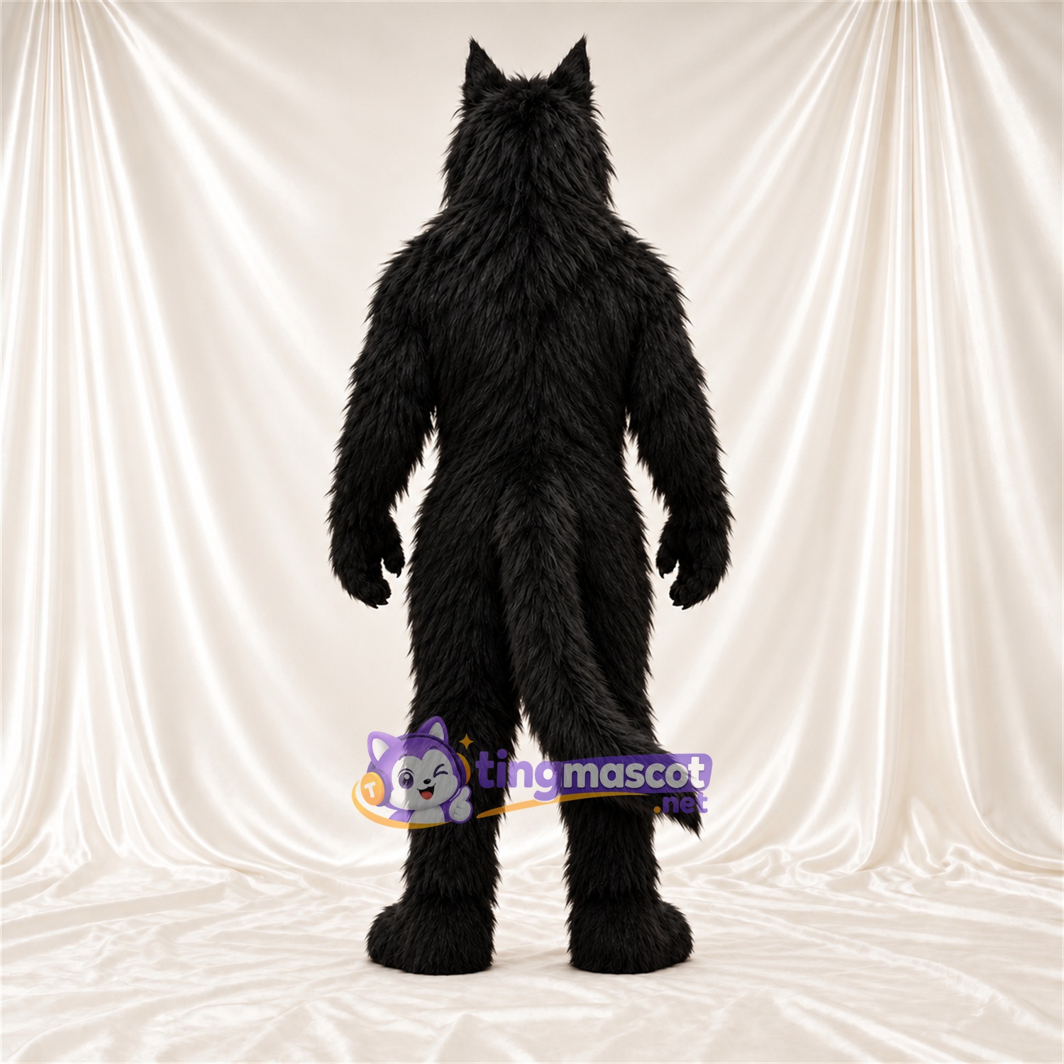 Costume de mascotte Loup – noir – Oreilles pointues; Fourrure hirsute Costume de mascotte Loup – noir – Oreilles pointues; Fourrure hirsute