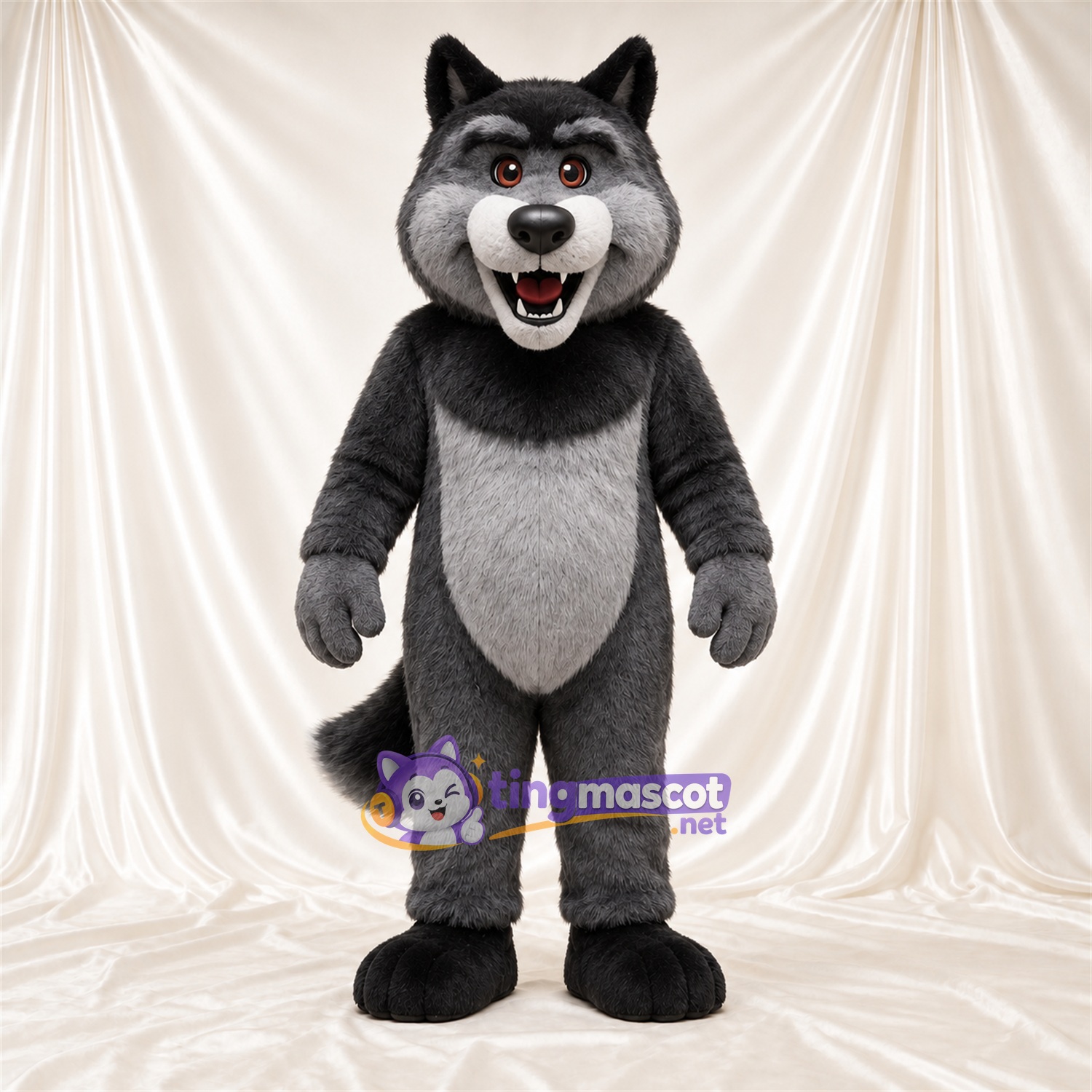 Black and Gray Wolf Mascot Costume - Gray Belly and Bushy Tail Black and Gray Wolf Mascot Costume - Gray Belly and Bushy Tail