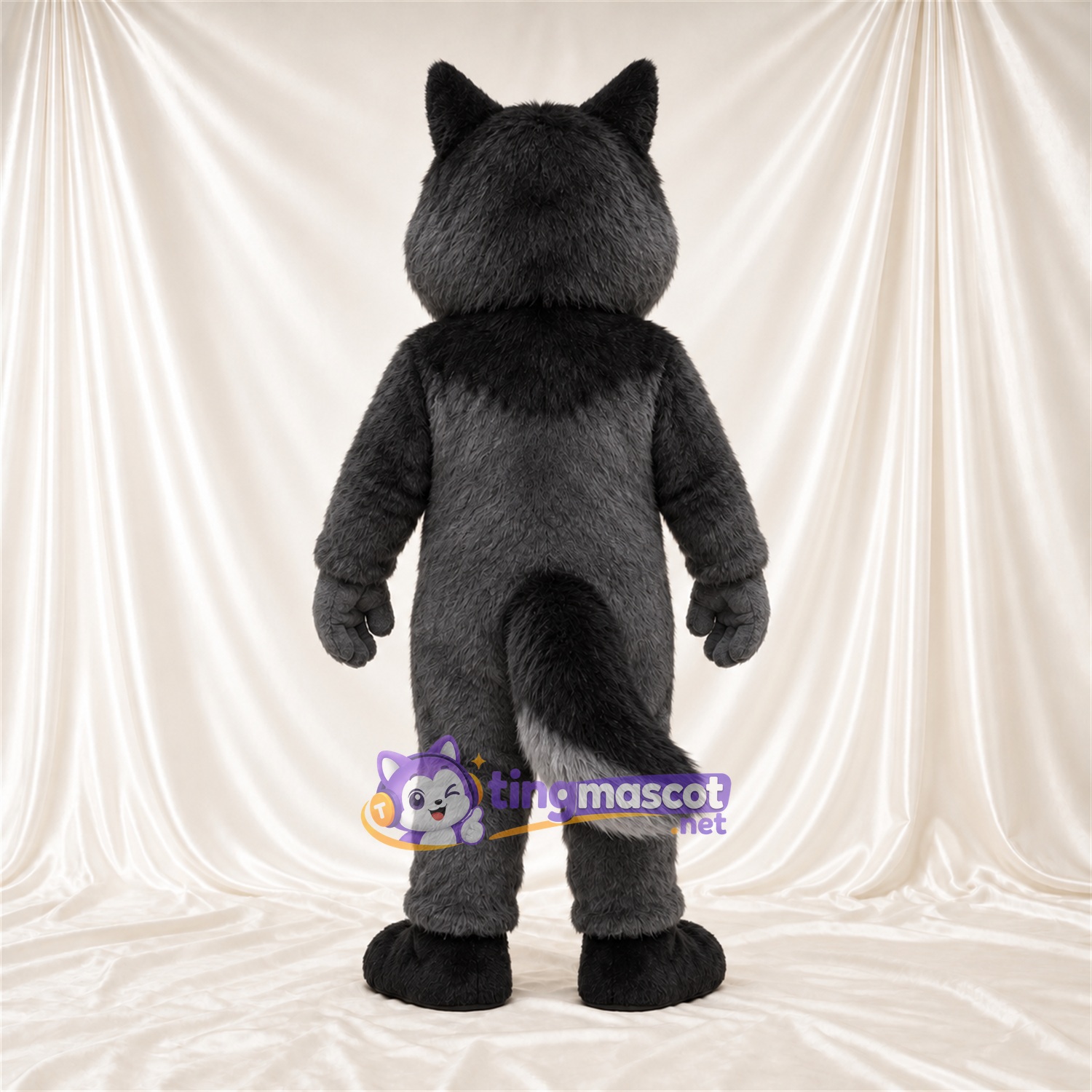Black and Gray Wolf Mascot Costume - Gray Belly and Bushy Tail Black and Gray Wolf Mascot Costume - Gray Belly and Bushy Tail