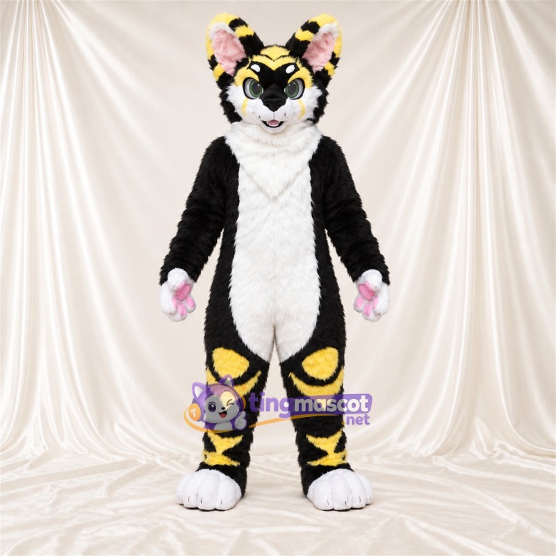 Costume de mascotte Chat – noir / blanc – Coussinets (rose)