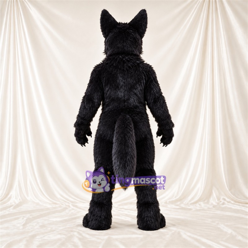 Costume de mascotte Loup – noir – Langue (rose); Fourrure hirsute Costume de mascotte Loup – noir – Langue (rose); Fourrure hirsute
