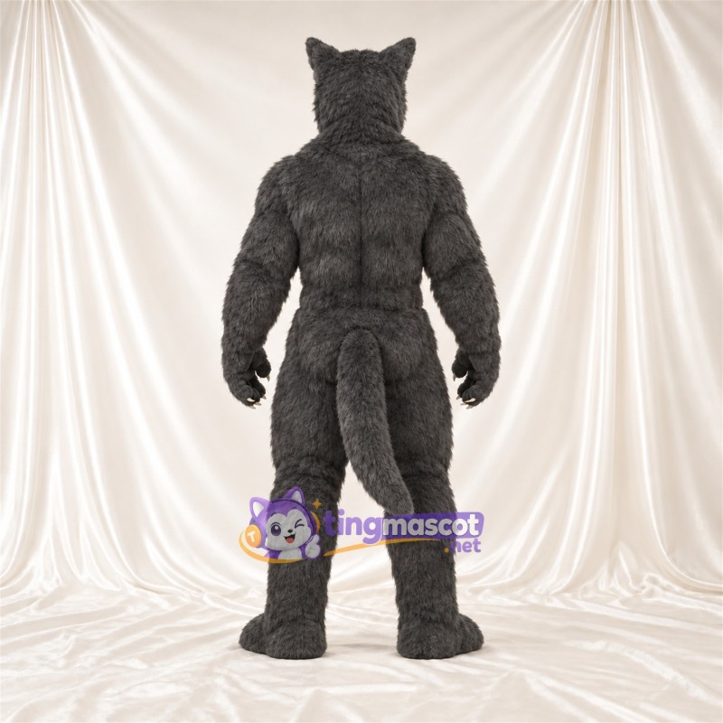 Costume de mascotte Loup – gris foncé – Longue queue; Fourrure hirsute Costume de mascotte Loup – gris foncé – Longue queue; Fourrure hirsute